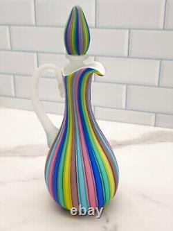 Vintage Fratelli Toso Murano Rainbow Satin Art Glass Cruet