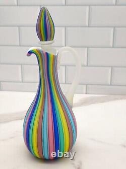 Vintage Fratelli Toso Murano Rainbow Satin Art Glass Cruet