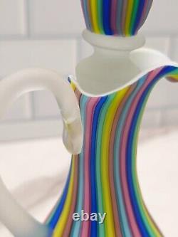 Vintage Fratelli Toso Murano Rainbow Satin Art Glass Cruet