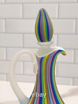 Vintage Fratelli Toso Murano Rainbow Satin Art Glass Cruet