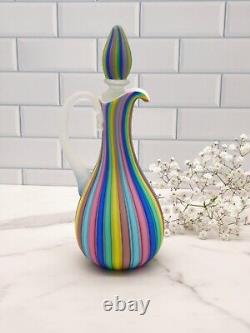 Vintage Fratelli Toso Murano Rainbow Satin Art Glass Cruet