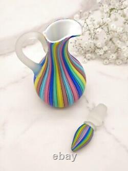 Vintage Fratelli Toso Murano Rainbow Satin Art Glass Cruet