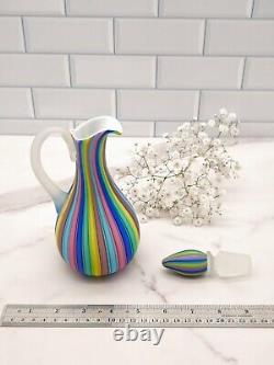 Vintage Fratelli Toso Murano Rainbow Satin Art Glass Cruet