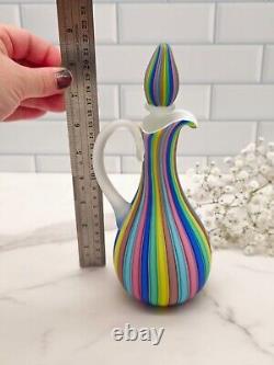 Vintage Fratelli Toso Murano Rainbow Satin Art Glass Cruet