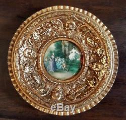 Vintage French Ormolu Repousse Brass Frame Glass Covered Victorian Art Print