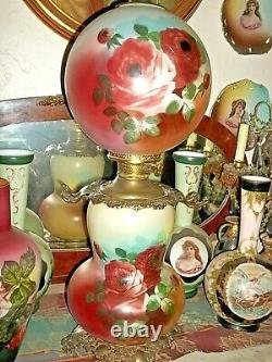 Vintage Gone With The Wind Handpainted Floral Victorian Lamp