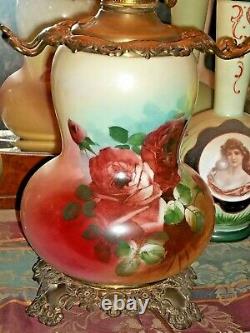 Vintage Gone With The Wind Handpainted Floral Victorian Lamp