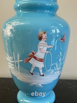 Vintage Gorgeous Victorian Opaline Art Glass Urn Vase with Enamel Decoration