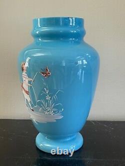 Vintage Gorgeous Victorian Opaline Art Glass Urn Vase with Enamel Decoration