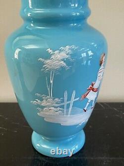 Vintage Gorgeous Victorian Opaline Art Glass Urn Vase with Enamel Decoration