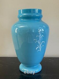 Vintage Gorgeous Victorian Opaline Art Glass Urn Vase with Enamel Decoration