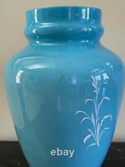 Vintage Gorgeous Victorian Opaline Art Glass Urn Vase with Enamel Decoration