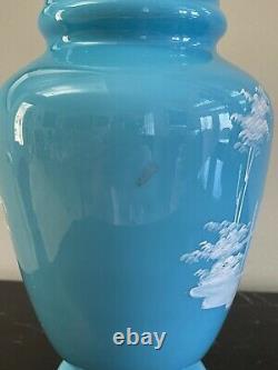 Vintage Gorgeous Victorian Opaline Art Glass Urn Vase with Enamel Decoration