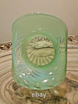 Vintage HTF Fenton Green Opalescent Spiral Optic Swirl Glass Large 4 Top Hat