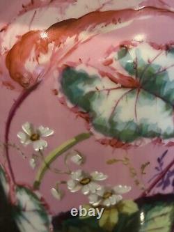 Vintage Hand-Enameled Pink Over White Opaline Mantle Vase Attributed To Harrach