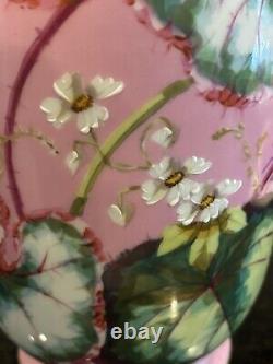 Vintage Hand-Enameled Pink Over White Opaline Mantle Vase Attributed To Harrach