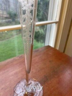 Vintage Hawkes Signed Glass Trumpet Etched Vase