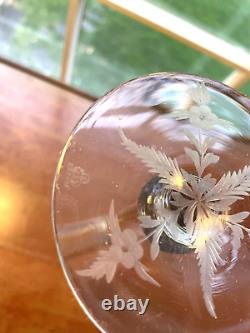 Vintage Hawkes Signed Glass Trumpet Etched Vase