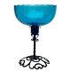 Vintage Italian Victorian Blue Art Glass Compote Bowl Candy Dish With Metal Stand