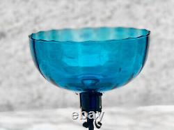 Vintage Italian Victorian Blue Art Glass Compote Bowl Candy Dish with Metal Stand