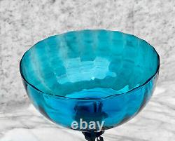 Vintage Italian Victorian Blue Art Glass Compote Bowl Candy Dish with Metal Stand
