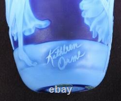 Vintage Kathleen Orme 10 Cameo Art Glass Fairy Vase Signed & Serial Numbered