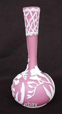 Vintage Kathleen Orme / Joseph Morel Cameo Art Glass Floral Pink Vase Signed