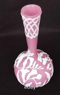 Vintage Kathleen Orme / Joseph Morel Cameo Art Glass Floral Pink Vase Signed