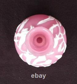 Vintage Kathleen Orme / Joseph Morel Cameo Art Glass Floral Pink Vase Signed