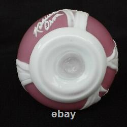 Vintage Kathleen Orme / Joseph Morel Cameo Art Glass Floral Pink Vase Signed