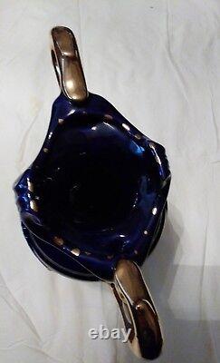 Vintage Large Cobalt Blue & Gold 14 Vase 2 Handles Victorian Scene Italy