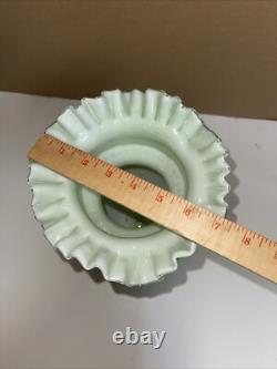 Vintage Large Hand Blown Art Glass Victorian Green & White Ruffled Vase, 12 T Vintage Large Hand Blown Art Glass Victorian Green & White Ruffled Vase, 12 T