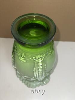 Vintage Large Hand Blown Art Glass Victorian Green & White Ruffled Vase, 12 T Vintage Large Hand Blown Art Glass Victorian Green & White Ruffled Vase, 12 T