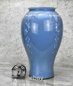 Vintage Large Victorian Blue Glass Floral Motif Vase