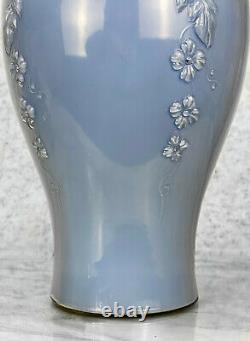 Vintage Large Victorian Blue Glass Floral Motif Vase