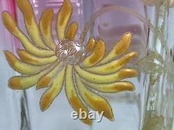 Vintage Legras Quality Enameled St. Denis Chrysanthemum Decor Rubina Glass Vase