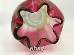 Vintage Legras Quality Enameled St. Denis Chrysanthemum Decor Rubina Glass Vase