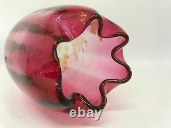 Vintage Legras Quality Enameled St. Denis Chrysanthemum Decor Rubina Glass Vase