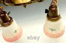 Vintage Light Fixture Hanging Brass Victorian Art Glass Lamp Shades Ceiling