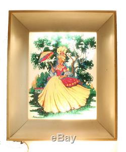Vintage Lighted Shadowbox Wall Art Reverse Painted Glass Victorian Woman G. Telo