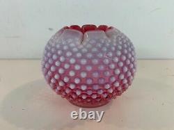 Vintage Likely Fenton French Cranberry Opalescent Hobnail Glass Globe Vase