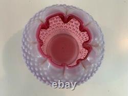 Vintage Likely Fenton French Cranberry Opalescent Hobnail Glass Globe Vase