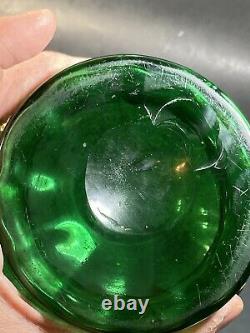 Vintage Moser Bohemian Czech Art Glass Green Vase Hand Painted Floral