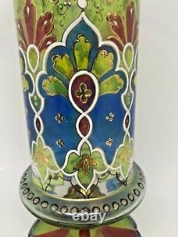 Vintage Moser Glass Heavy Enameled Multi Colored Floral Decor-Cylindrical Vase