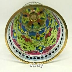 Vintage Moser Glass Heavy Enameled Multi Colored Floral Decor-Cylindrical Vase