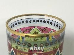 Vintage Moser Glass Heavy Enameled Multi Colored Floral Decor-Cylindrical Vase