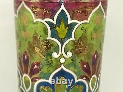 Vintage Moser Glass Heavy Enameled Multi Colored Floral Decor-Cylindrical Vase