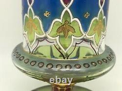 Vintage Moser Glass Heavy Enameled Multi Colored Floral Decor-Cylindrical Vase