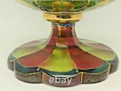 Vintage Moser Glass Heavy Enameled Multi Colored Floral Decor-Cylindrical Vase