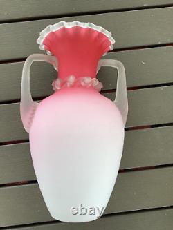 Vintage Mt. Washington Ewer Pink Ombré Ruffle Satin Glass Vase 9